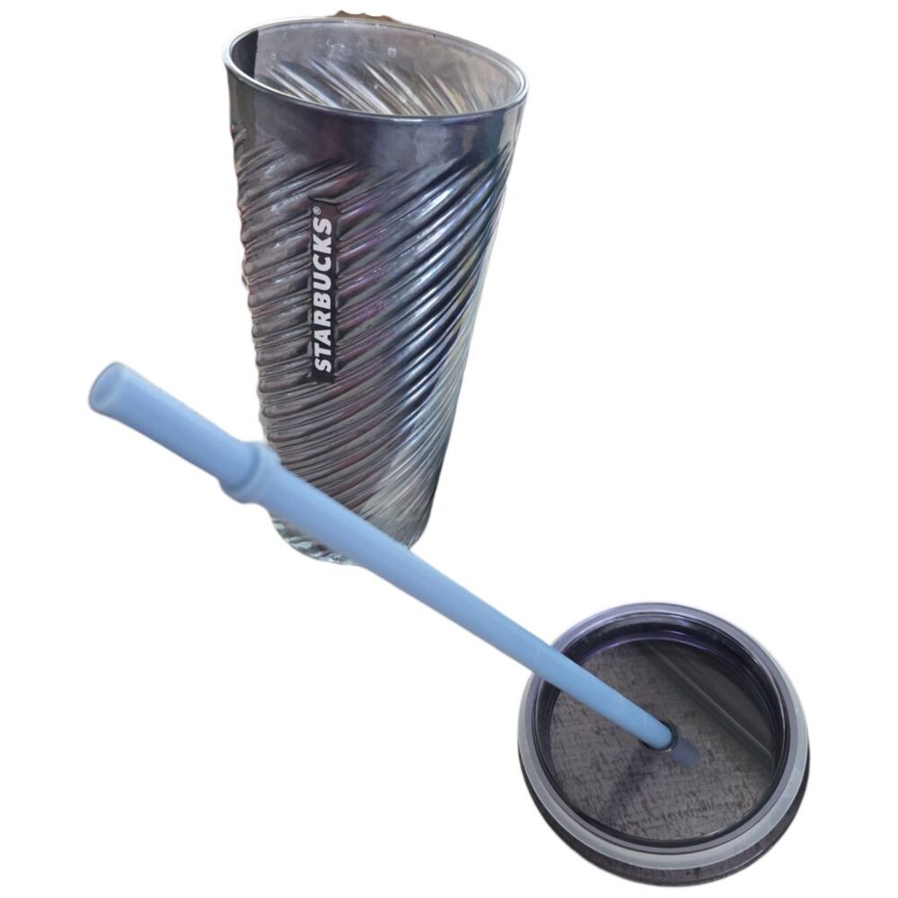 Starbucks Diagonal Swirl Cold Tumbler Blue Purply Iridescent Luster Finish 18oz - Picture 3 of 5